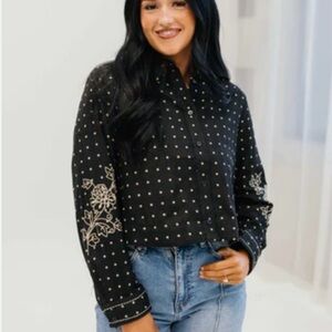 🖤BOHO CHIC | &Merci. “Pope” Button Down Embroidered Top | NWT | Large |